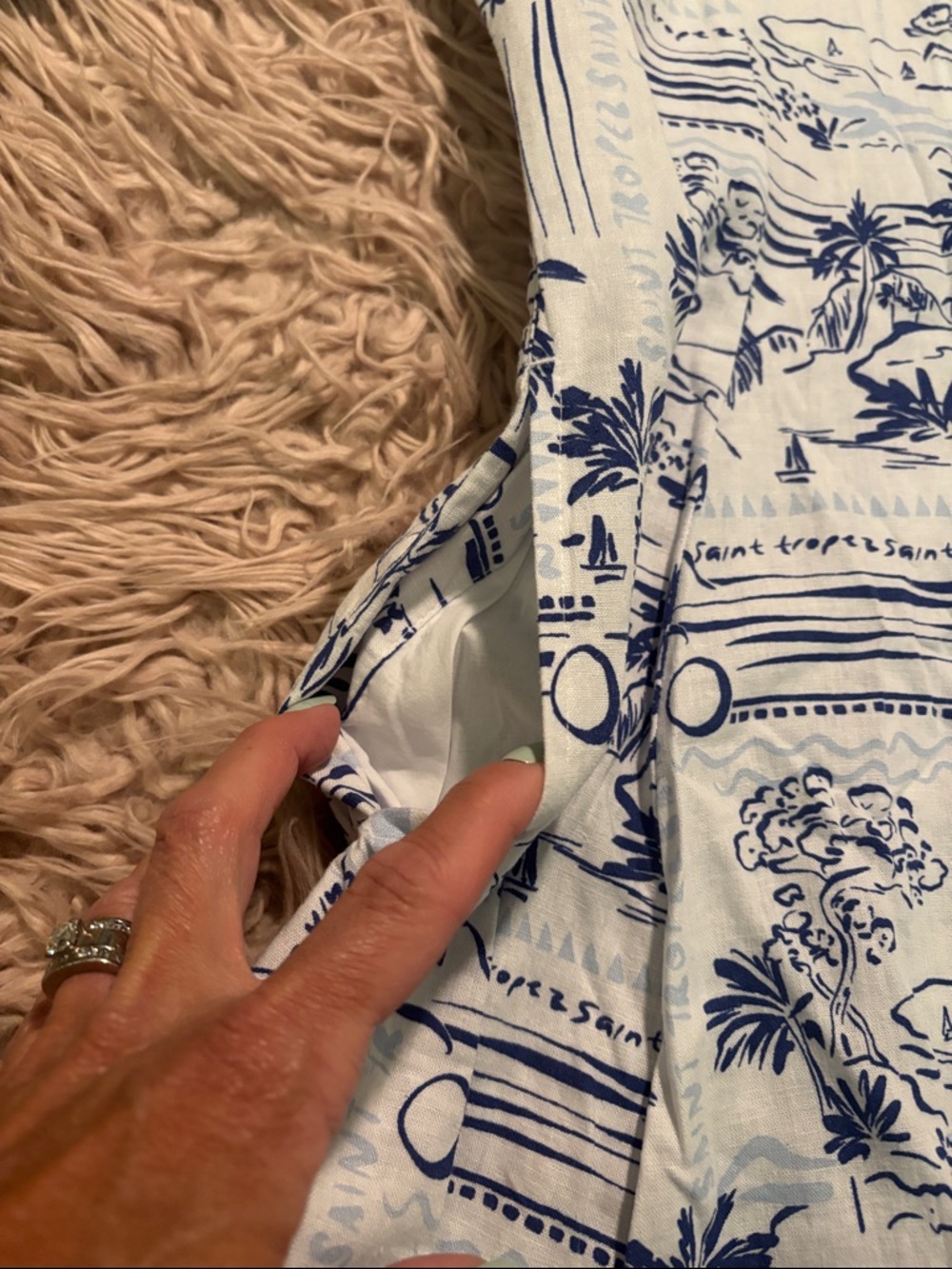 Calypso St. Barth Saint Tropez Tropical Coastal Toile Linen Blend Shirt Dress - Picture 12 of 14